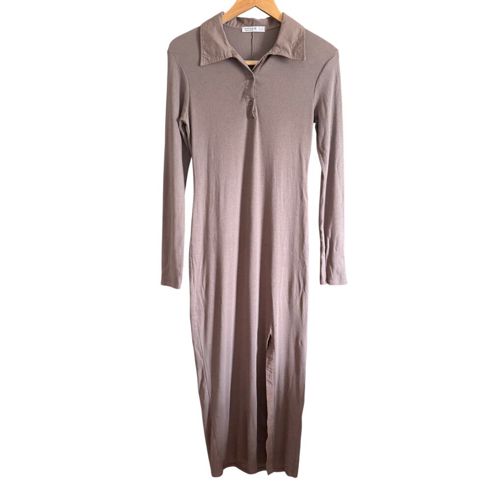 STATESIDE | Anthropologie Taupe Ribbed Midi Polo Shirt Dress | Small